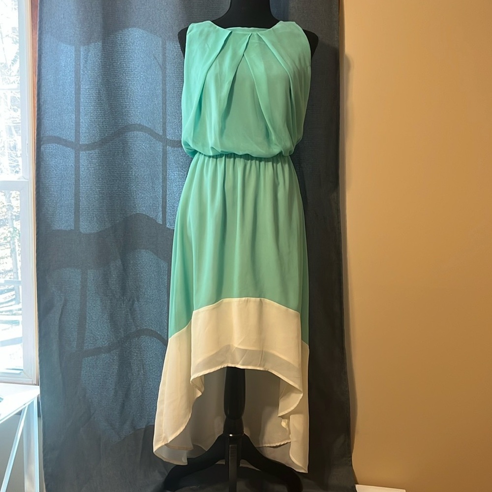 Anthropologie SM High Low Dress Teal and Ivory